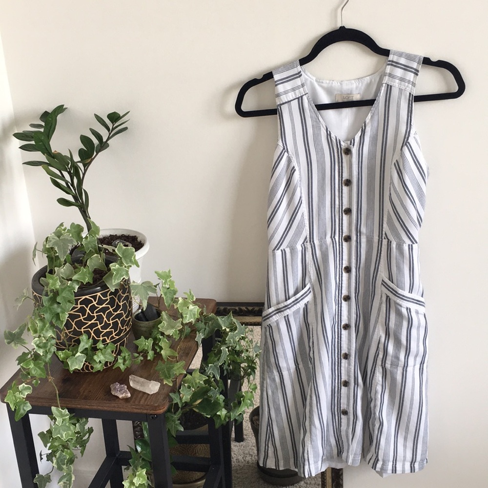 Striped Button Down Dress with Pockets